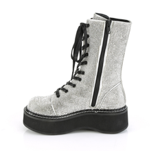 Load image into Gallery viewer, 2" Platform Mid-Calf Lace-Up Boots with Rhinestone Covered Upper, Zip Closure Pocket, and Inner Side Metal Zip
