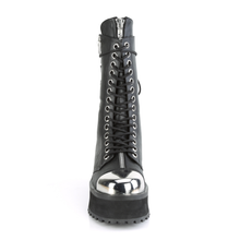Load image into Gallery viewer, Mid-Calf Boots with Silver Chrome Metal Toe Cap and Ornamental Zip Details

