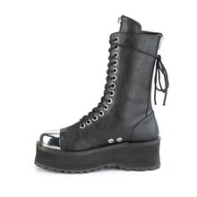 Load image into Gallery viewer, Mid-Calf Boots with Silver Chrome Metal Toe Cap and Ornamental Zip Details
