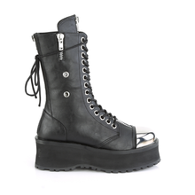 Load image into Gallery viewer, Mid-Calf Boots with Silver Chrome Metal Toe Cap and Ornamental Zip Details
