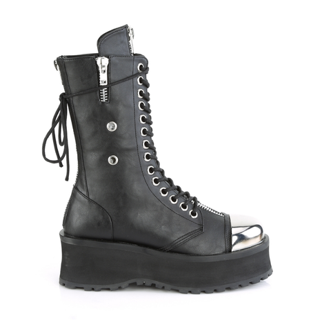 Mid-Calf Boots with Silver Chrome Metal Toe Cap and Ornamental Zip Details