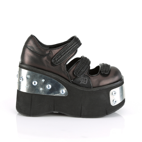 4 1/2" Front & Back Metal Plated Platform Mary Jane Shoes with Hook N' Loop Straps
