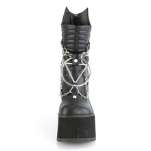 Load image into Gallery viewer, 4 1/2" Platform Calf-High Boots with Screw Studs, Quilted Detail, Hanging Chains, and Back Metal Zip
