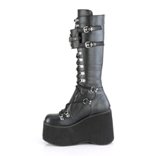 Load image into Gallery viewer, 4 1/2" Platform D-Ring Lace-Up Knee-High Boots with Adjustable Shield and Oversized O-Ring Detail
