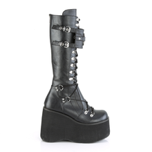 Load image into Gallery viewer, 4 1/2" Platform D-Ring Lace-Up Knee-High Boots with Adjustable Shield and Oversized O-Ring Detail
