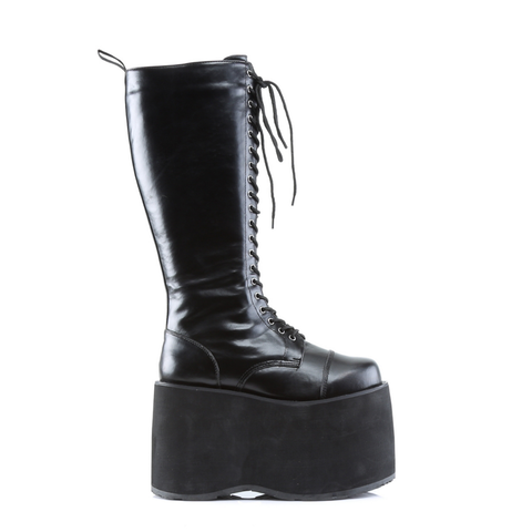 5 3/4" Platform Goth Punk Cyber Lace-Up Knee-High Boots with Full Inner Side Zip Closure