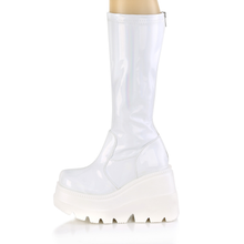 Load image into Gallery viewer, 4.5" (114mm) Wedge Platform Stretch Knee High Boots with Full Length Back Metal Zip Closure

