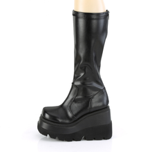 Load image into Gallery viewer, 4.5" (114mm) Wedge Platform Stretch Knee High Boots with Full Length Back Metal Zip Closure
