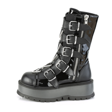 Load image into Gallery viewer, 2" (51mm) Platform Lace-Up Front Mid-Calf Boots with 5 Buckle Straps &amp; Triangle Ring Hardware
