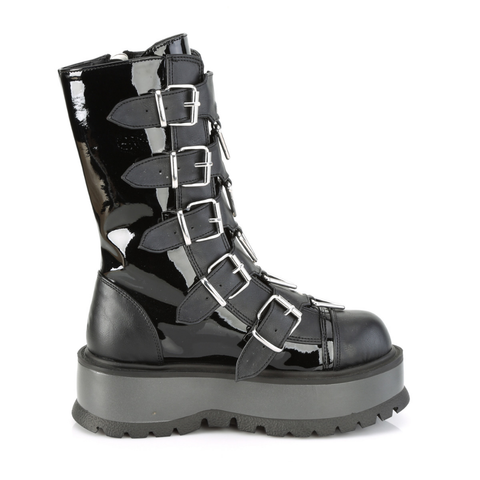 2" (51mm) Platform Lace-Up Front Mid-Calf Boots with 5 Buckle Straps & Triangle Ring Hardware