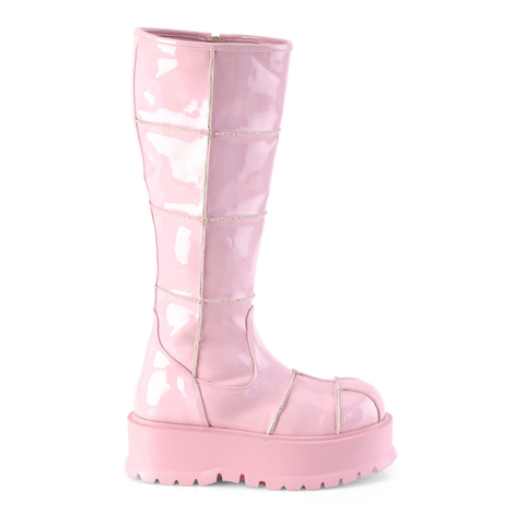 2" (51mm) Platform Knee High Boots with Patching Details & Inner Side Metal Zip Closure