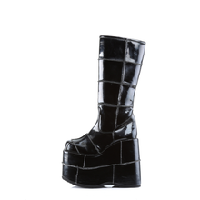 Load image into Gallery viewer, 7" (17.8cm) Platform Goth Cyber Gogo Punk Patched Knee High Boots with Inner Side Zip Closure
