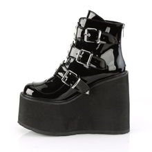 Load image into Gallery viewer, 5 1/2" (140mm) Wedge Platform Ankle Boots with Triple Buckle Straps &amp; Back Metal Zip Closure
