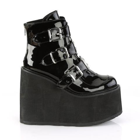 5 1/2" (140mm) Wedge Platform Ankle Boots with Triple Buckle Straps & Back Metal Zip Closure