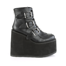 Load image into Gallery viewer, 5 1/2" (140mm) Wedge Platform Ankle Boots with Triple Buckle Straps &amp; Back Metal Zip Closure
