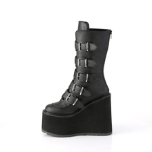 Load image into Gallery viewer, Platform Mid-Calf Boots with Heart Metal Plate Buckle Straps and Back Zip Closure
