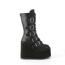 Load image into Gallery viewer, Platform Mid-Calf Boots with Heart Metal Plate Buckle Straps and Back Zip Closure
