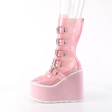 Load image into Gallery viewer, Mid-Calf Boots with Heart-Shaped Metal Plate Buckle Straps and Back Zip Closure
