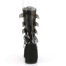 Load image into Gallery viewer, Mid-Calf Boots with Heart-Shaped Metal Plate Buckle Straps and Back Zip Closure
