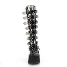 Load image into Gallery viewer, Platform Knee High Boots with 8 Buckle Straps &amp; Metal Plate Details

