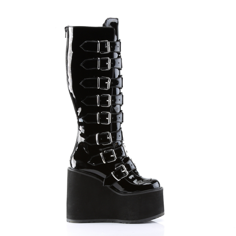 Knee High Boots with 8 Buckle Straps and Metal Plate Details