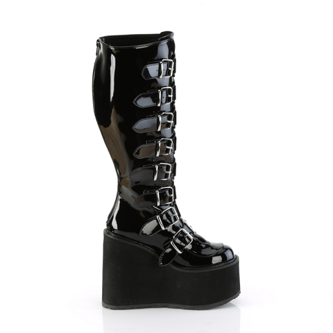 Wide Calf Knee High Boots with 8 Buckle Straps