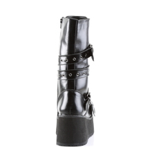 Load image into Gallery viewer, Goth Punk Calf Boots with Wrap-Around Strap and Inner Side Zip Closure
