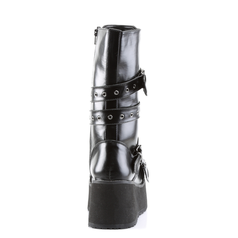 Goth Punk Calf Boots with Wrap-Around Strap and Inner Side Zip Closure