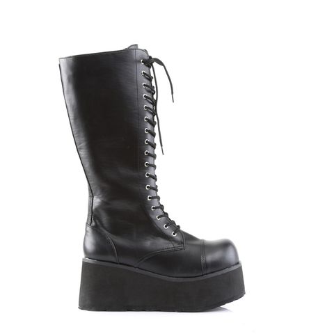 Platform Lace-Up Knee High Boots with Buckle Straps and Inner Metal Zip Closure