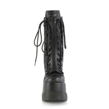 Load image into Gallery viewer, Tiered Wedge Platform Mid-Calf Boots with Coffin Tongue, Dual Lace-Up Sides &amp; Center Zip Closure
