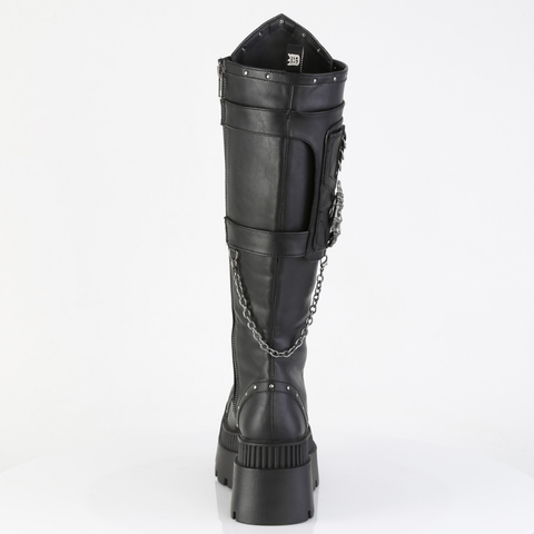 Chunky Heel Square-Toe Platform Knee High Boots with Cargo Pocket
