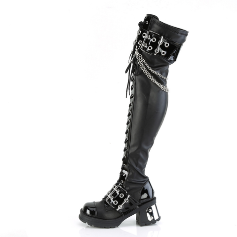 Chunky 2.75-inch Heel Platform Boots with Buckle Straps and Horseshoe Ring Chain