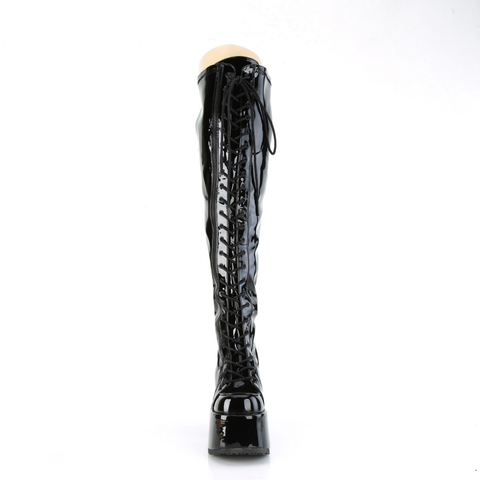 Chunky Heel Stretch Wide Calf Thigh-High Boots with Outside Metal Zip