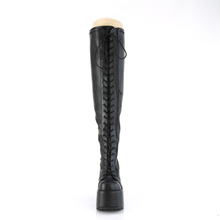 Load image into Gallery viewer, Chunky Heel Stretch Wide Calf Thigh-High Boots with Outside Metal Zip
