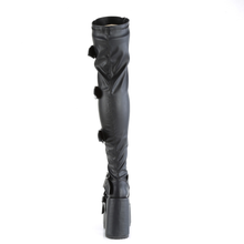 Load image into Gallery viewer, Chunky Heel Lace-Up Stretch Thigh-High Boots with Buckle Straps and Inner Side Metal Zip
