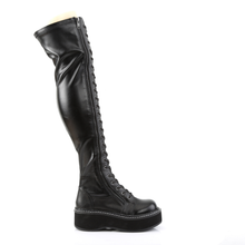 Load image into Gallery viewer, Platform Stretch Thigh-High Lace-Up Boots with Outer Metal Zip Closure

