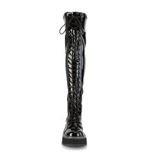 Load image into Gallery viewer, Platform Stretch Thigh-High Lace-Up Boots with Outer Metal Zip Closure
