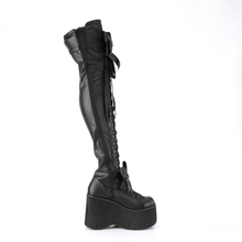 Load image into Gallery viewer, 4 1/2” Wedge Platform D-Ring Lace-Up Thigh-High Boots with Adjustable Straps &amp; Removable Oversized Bows
