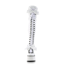 Load image into Gallery viewer, 4 1/2” Wedge Platform D-Ring Lace-Up Thigh-High Boots with Adjustable Straps &amp; Removable Oversized Bows
