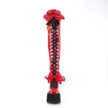 Load image into Gallery viewer, 4 1/2” Wedge Platform D-Ring Lace-Up Thigh-High Boots with Adjustable Straps &amp; Removable Oversized Bows
