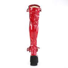 Load image into Gallery viewer, 4 1/2” Wedge Platform D-Ring Lace-Up Thigh-High Boots with Adjustable Straps &amp; Removable Oversized Bows
