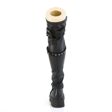 Load image into Gallery viewer, Tiered Platform Stretch Over-The-Knee Boots, Shield Strap, Chain &amp; Stud Details
