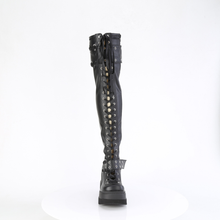 Load image into Gallery viewer, Open-Front Lace-Up Stretch Thigh-High Boots with Hook-and-Loop Straps &amp; Inner Zip
