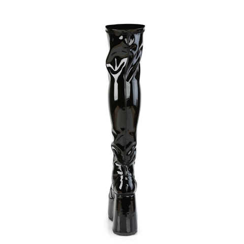 Chunky 5 Inch Heel Stretch Thigh-High Boots with Full Length Side Metal Zip