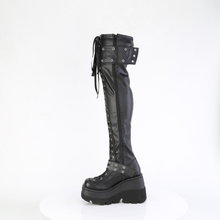 Load image into Gallery viewer, Open-Front Lace-Up Stretch Thigh-High Boots with Hook-and-Loop Straps &amp; Inner Zip
