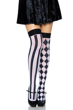 Load image into Gallery viewer, Harlequin Pattern Thigh High Stockings
