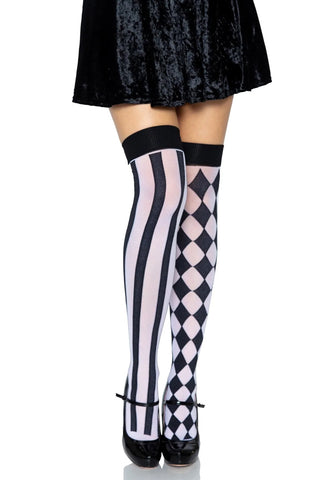 Harlequin Pattern Thigh High Stockings