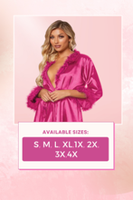 Load image into Gallery viewer, Faux Crepe Silk Robe With Marabou Trim
