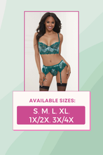 Load image into Gallery viewer, Metallic Cross-Dye Lace Bra Set – Longline Underbust, Garter Belt, &amp; G-String
