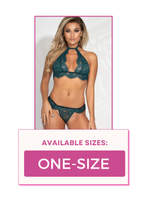 Load image into Gallery viewer, Lace High Neck Bra &amp; G-String Set – Sexy Lingerie with Hook Back Closure &amp; Delicate Lace Trim
